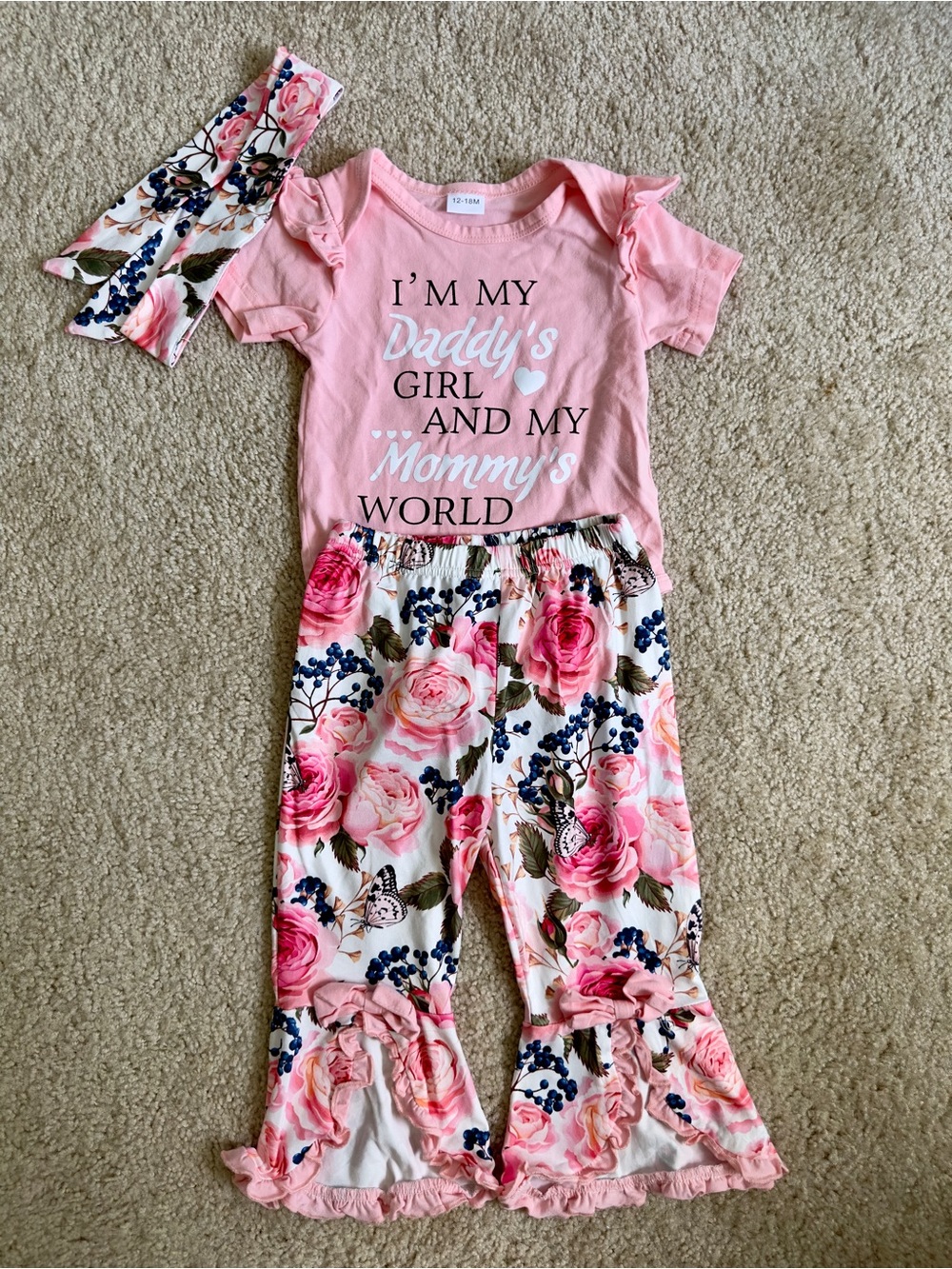 Pink Floral Mommy & Daddy Graphic Pajama Set for Girls